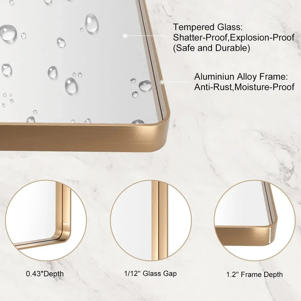LOAAO 30x36 Gold Bathroom Mirror Rounded Rectangle Vanity Wall Mirror